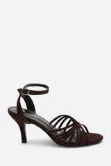 Cyprus Multi Cross Over Strap Mid Heels In Brown Suede