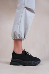 WHISPER CHUNKY SOLE KNIT TRAINERS WITH CRYSTAL EMBELLISHMENT IN BLACK