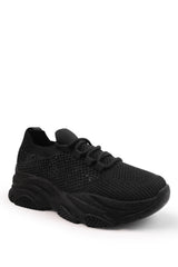 WHISPER CHUNKY SOLE KNIT TRAINERS WITH CRYSTAL EMBELLISHMENT IN BLACK