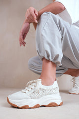 WHISPER CHUNKY SOLE KNIT TRAINERS WITH CRYSTAL EMBELLISHMENT IN BEIGE