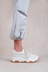 WHISPER CHUNKY SOLE KNIT TRAINERS WITH CRYSTAL EMBELLISHMENT IN BEIGE