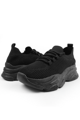 ADVANTAGE CHUNKY SOLE MESH KNIT LACE UP TRAINERS IN BLACK