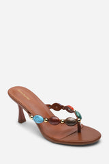 Electra Jewel Embellished Tan Heeled Sandals