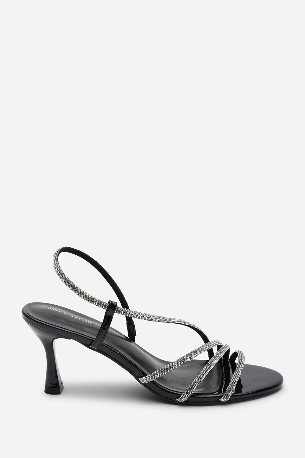 Gloria Diamante Strappy Low Heeled Black Patent Sandals