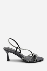 Gloria Diamante Strappy Low Heeled Black Patent Sandals