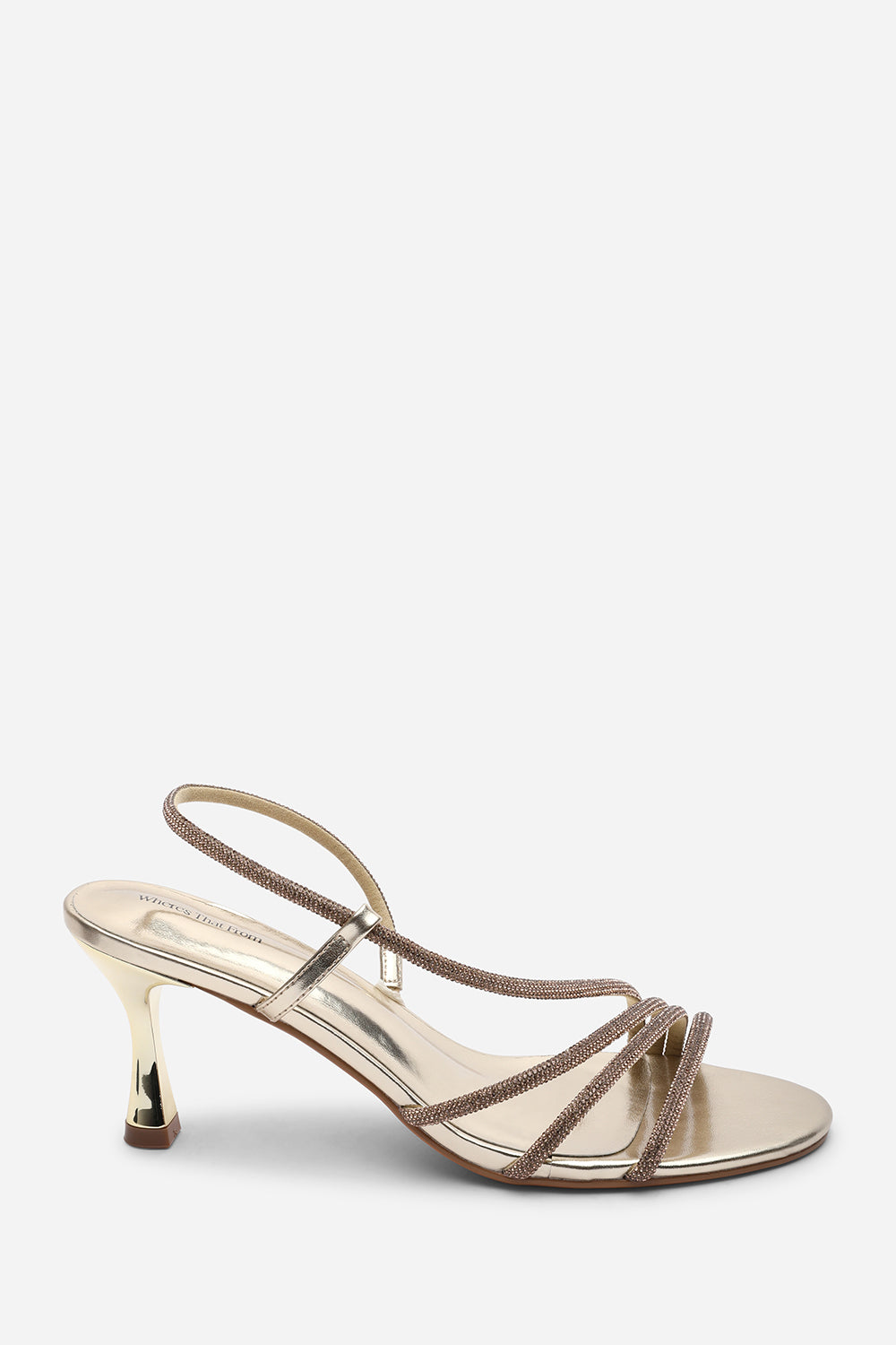 Gloria Diamante Strappy Low Heeled Gold Metallic Sandals