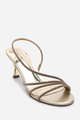 Gloria Diamante Strappy Low Heeled Gold Metallic Sandals