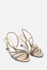 Gloria Diamante Strappy Low Heeled Gold Metallic Sandals