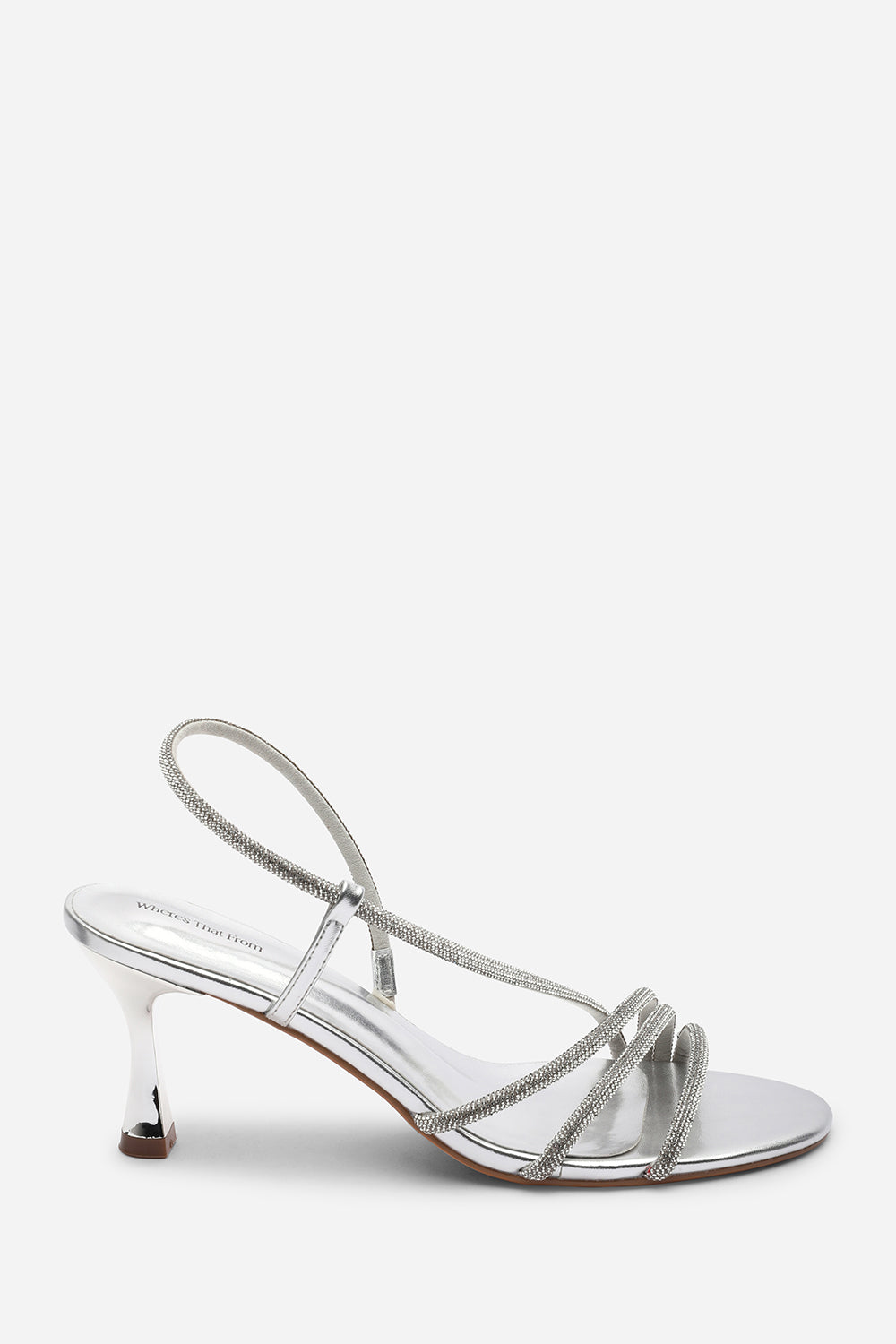 Gloria Diamante Strappy Low Heeled Silver Metallic Sandals