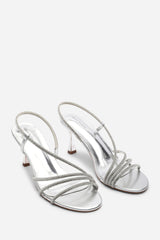 Gloria Diamante Strappy Low Heeled Silver Metallic Sandals
