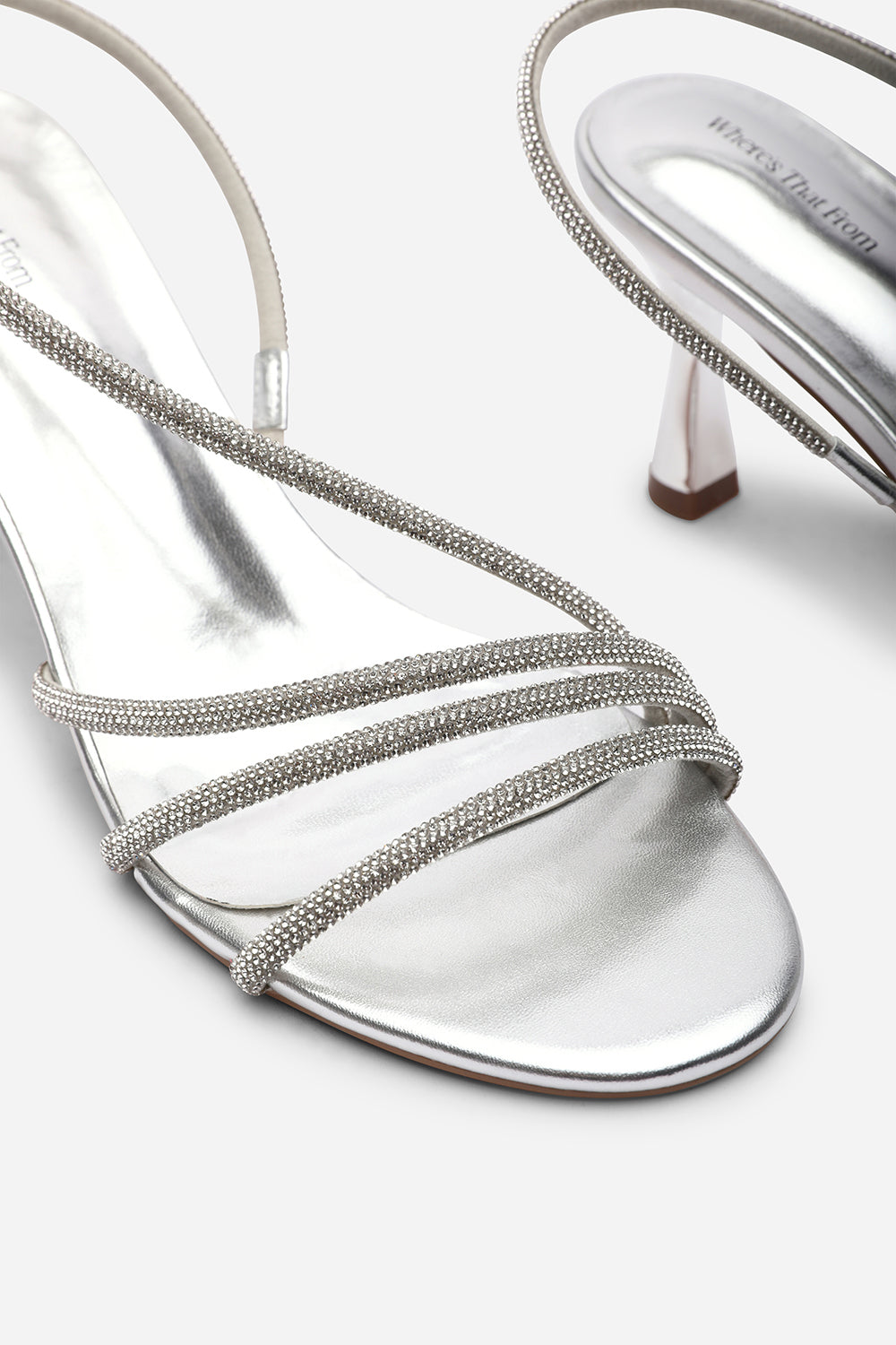 Gloria Diamante Strappy Low Heeled Silver Metallic Sandals