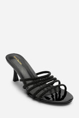 Viola Black Embellished Multi Strap Kitten Heel Mules