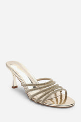 Viola Gold Embellished Multi Strap Kitten Heel Mules