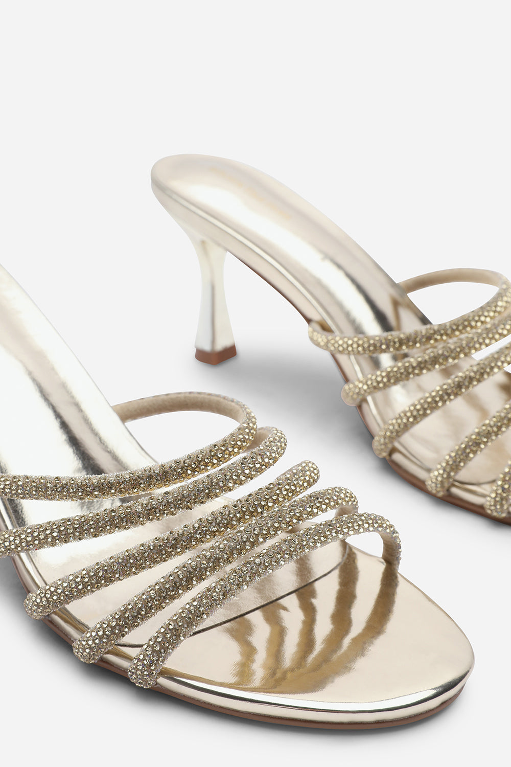 Viola Gold Embellished Multi Strap Kitten Heel Mules