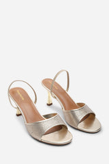Harmony Gold Open Toe Mid Heel Sandal with Sling back