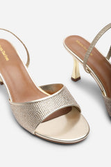 Harmony Gold Open Toe Mid Heel Sandal with Sling back