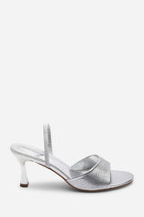 Harmony Silver Open Toe Mid Heel Sandal with Sling back