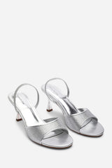 Harmony Silver Open Toe Mid Heel Sandal with Sling back