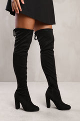 RAYA OVER THE KNEE BOOT WITH BLOCK HEEL IN BLACK SUEDE