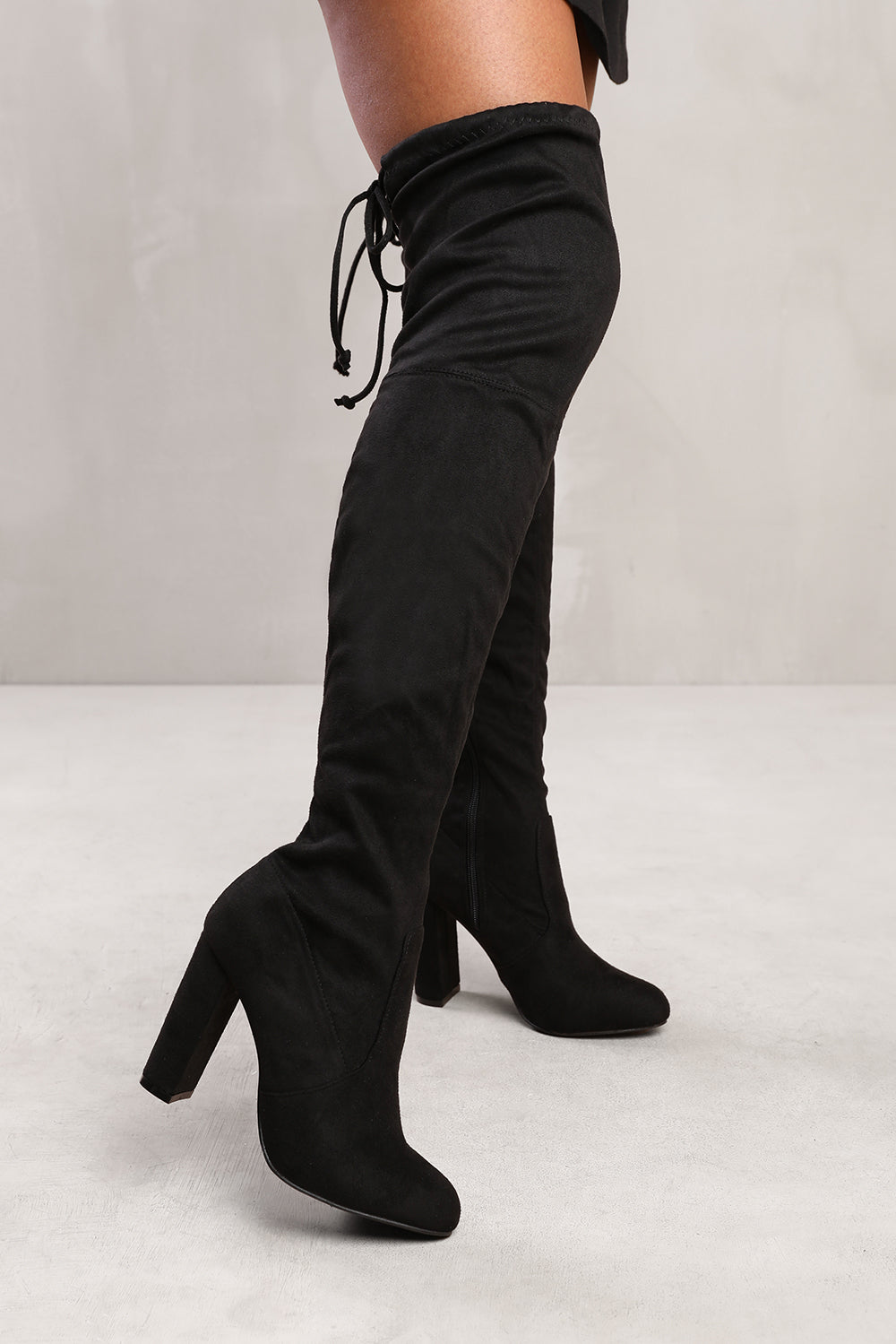 RAYA OVER THE KNEE BOOT WITH BLOCK HEEL IN BLACK SUEDE