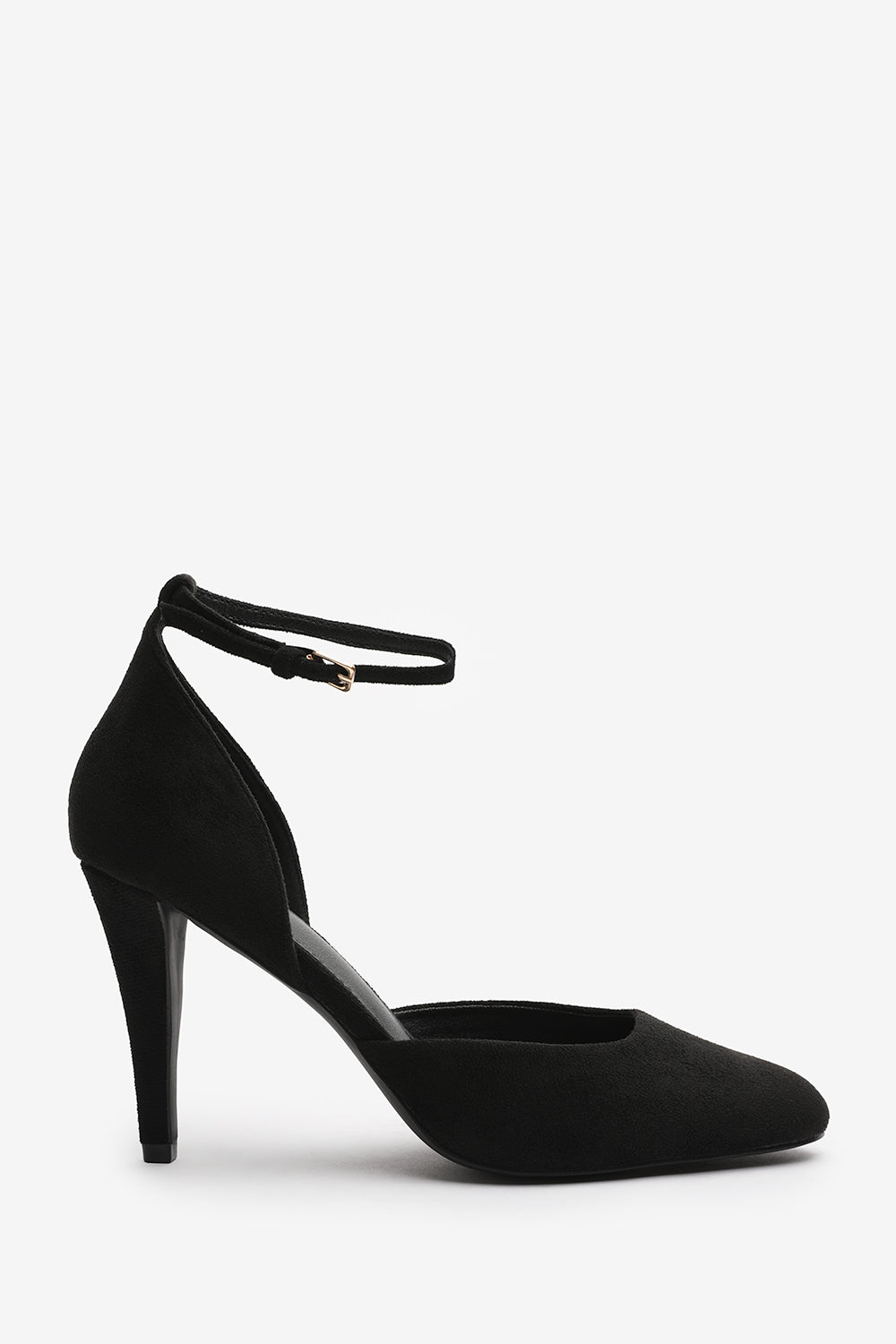 Piper Pointed Toe Heels With Ankle Strap In Black Suede