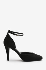 Piper Pointed Toe Heels With Ankle Strap In Black Suede