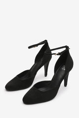 Piper Pointed Toe Heels With Ankle Strap In Black Suede