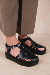 LOUISIANA WIDE FIT MULTI STRAP SANDAL WITH BUCKLE IN BLACK