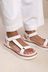 HAWAII WIDE FIT MULTI STRAP SANDAL WITH STUD DETAIL IN WHITE