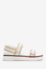 Telma Flatform Sandal With Velcro Straps In White