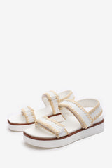 Telma Flatform Sandal With Velcro Straps In White