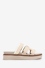 Osana Slider Flatform Sandals With Cutout Straps In Biege