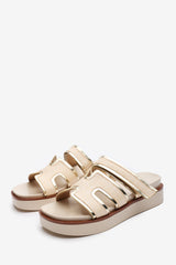 Osana Slider Flatform Sandals With Cutout Straps In Biege