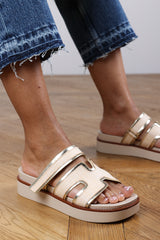 Osana Slider Flatform Sandals With Cutout Straps In Biege