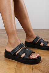 Osana Slider Flatform Sandals With Cutout Straps In Black