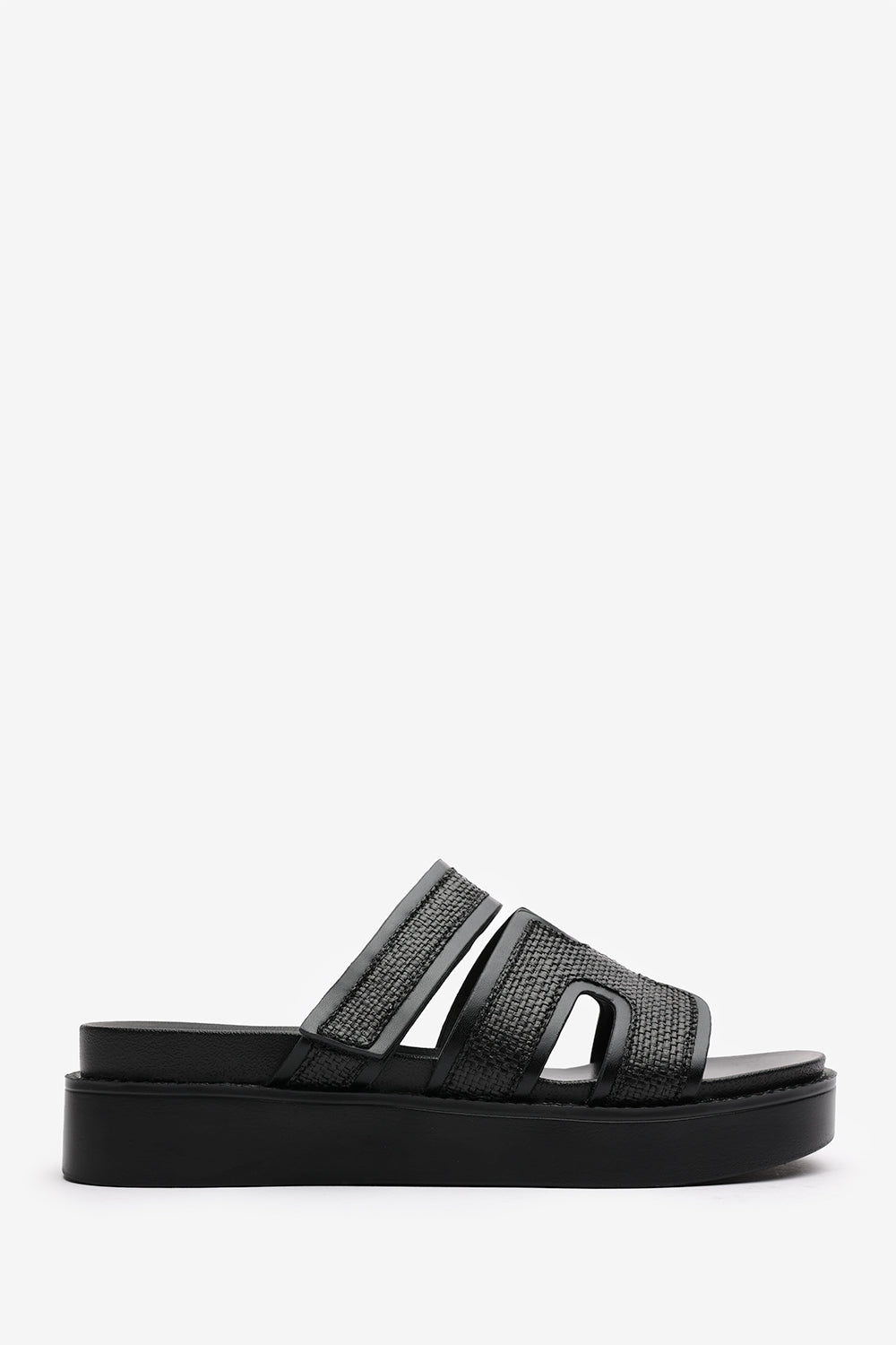 Osana Slider Flatform Sandals With Cutout Straps In Black