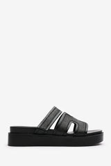 Osana Slider Flatform Sandals With Cutout Straps In Black