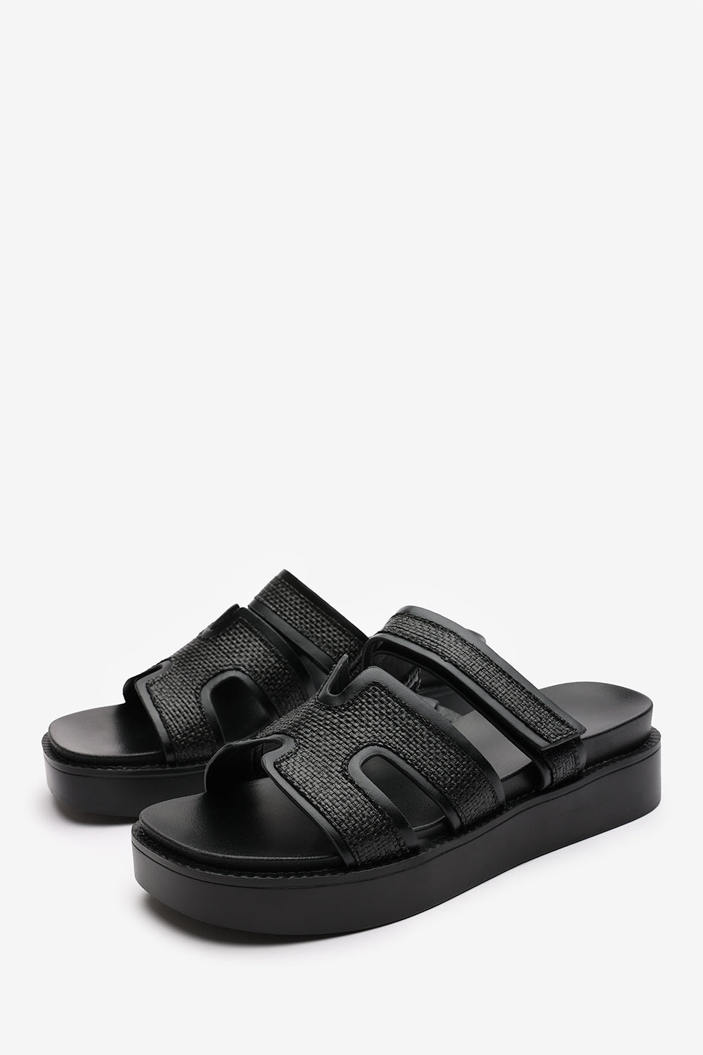 Osana Slider Flatform Sandals With Cutout Straps In Black