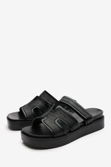 Osana Slider Flatform Sandals With Cutout Straps In Black