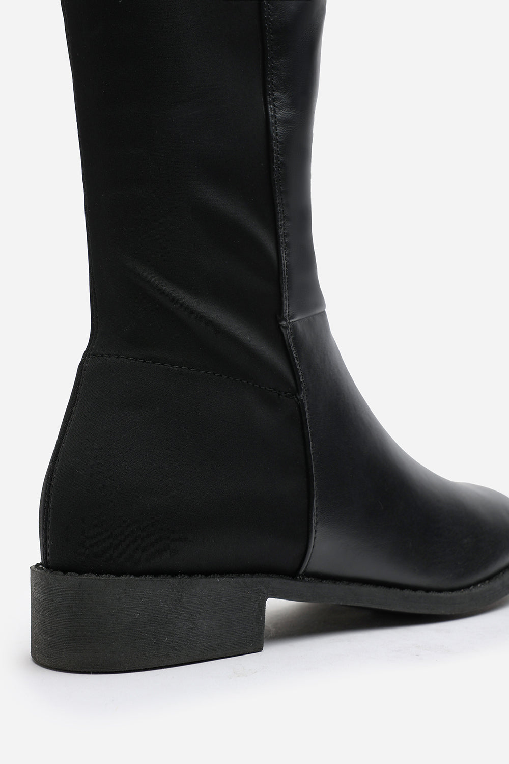 Katie Black Faux Leather Stretch Over Knee Flat Riding Boots