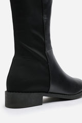 Katie Black Faux Leather Stretch Over Knee Flat Riding Boots