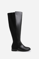 DIEM STRETCH WIDE CALF OVER THE KNEE BOOTS IN WIDE E FIT IN BLACK FAUX LEATHER