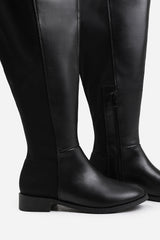 DIEM STRETCH WIDE CALF OVER THE KNEE BOOTS IN WIDE E FIT IN BLACK FAUX LEATHER