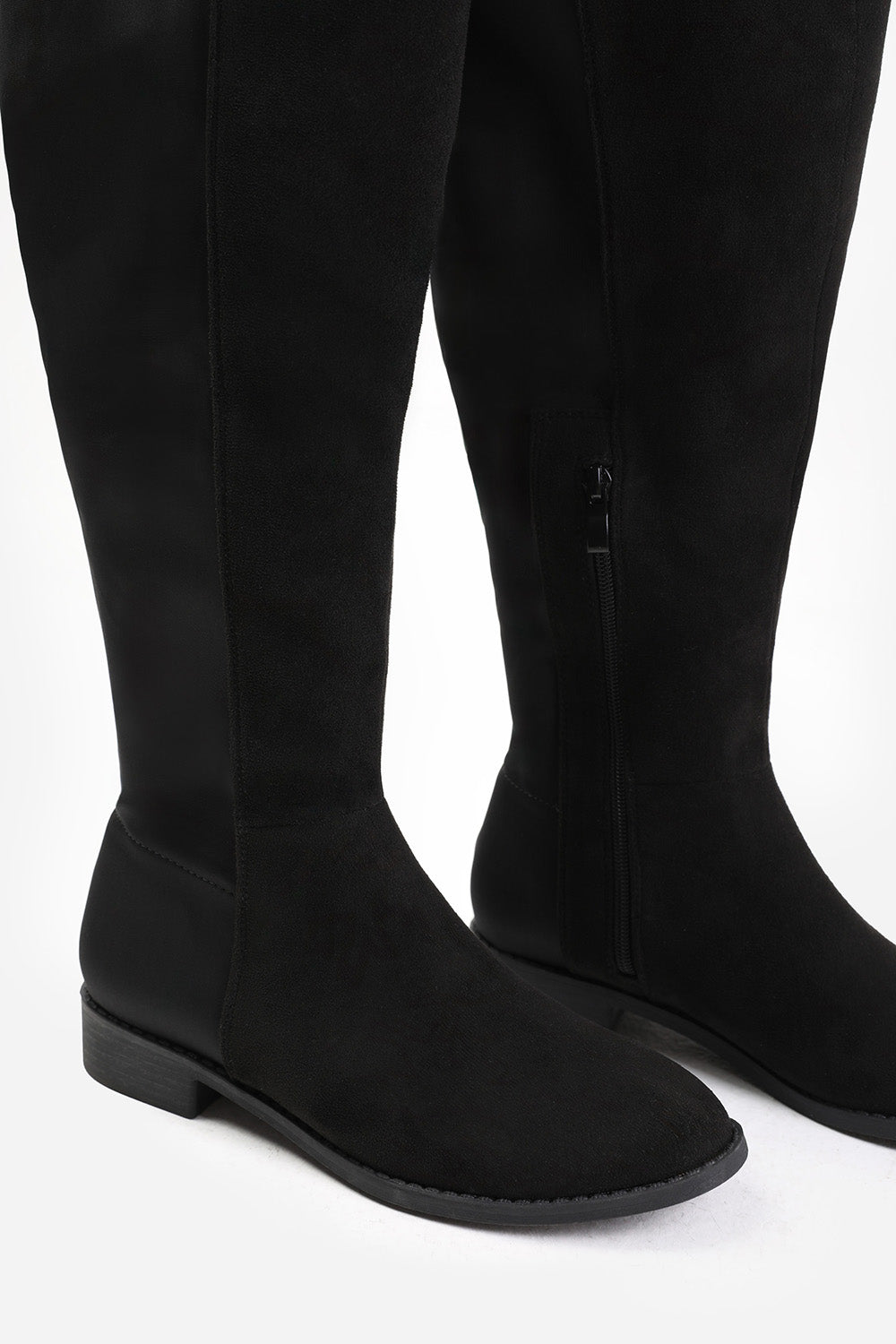 DIEM STRETCH WIDE CALF OVER THE KNEE BOOTS IN WIDE E FIT IN BLACK SUEDE