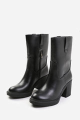 CHERISH MID CALF BOOT WITH SIDE ZIP IN BLACK FAUX LEATHER