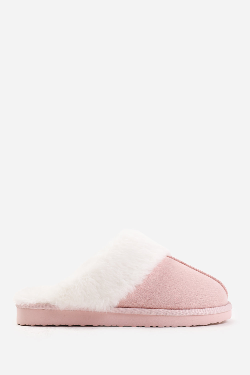 Sylvia Pink Suede Mule Slippers With Cosy Faux Fur Trim
