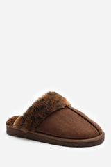 Comfort Brown Leopard Faux Fur Trim Mule Slipper