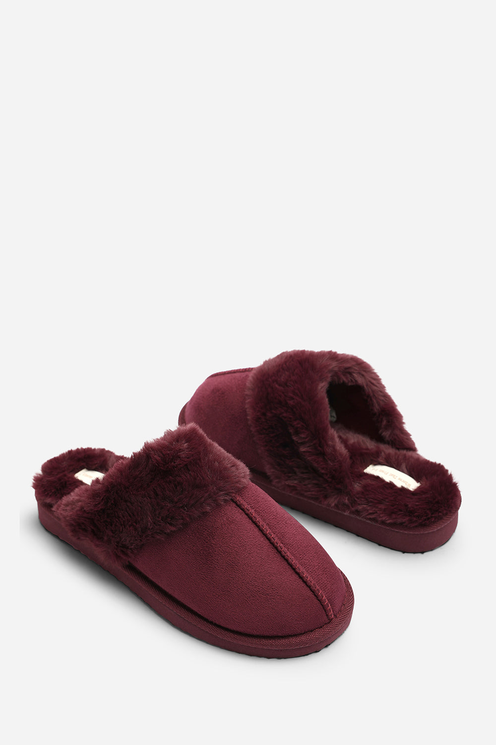 Comfort Burgundy Faux Fur Trim Mule Slipper