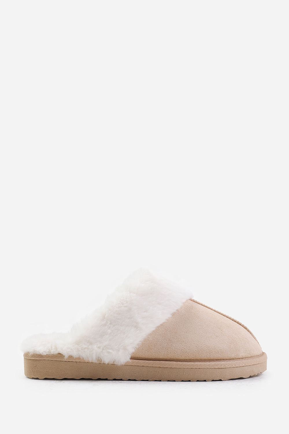 Ciara Cream Suede Faux Fur Trim Mule Slipper