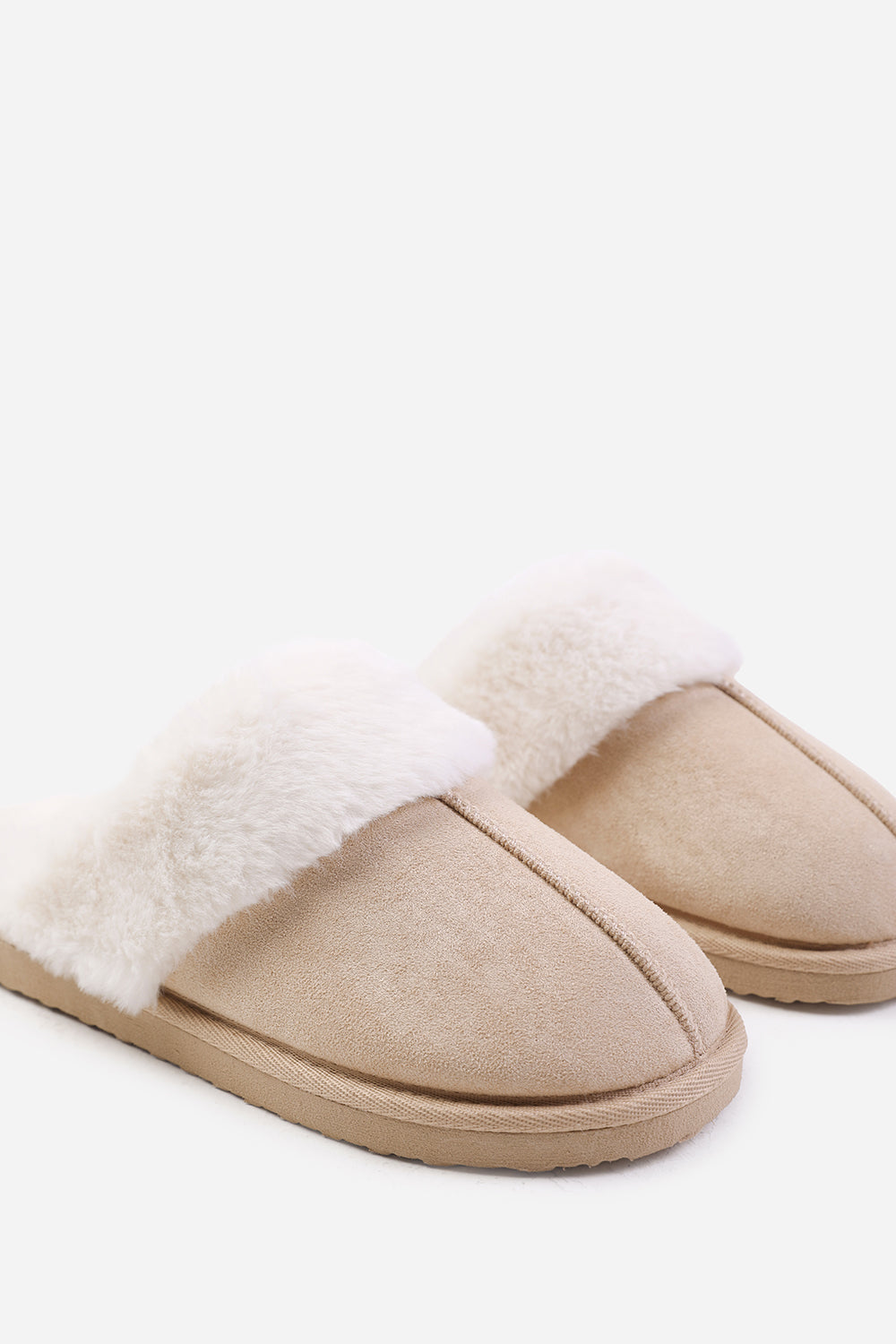 Sylvia Cream Suede Mule Slippers With Cosy Faux Fur Trim